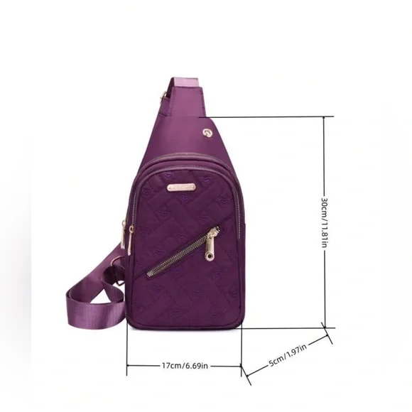 Diamond Quilted Purple Crossbody Sling Bag with Earbud Access - Picture 10 of 10